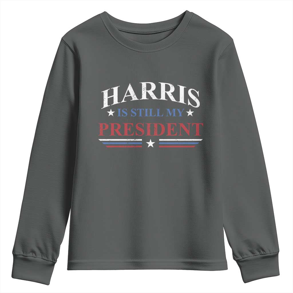 Harris Is Still My President Youth Sweatshirt Star Striped TS11 Dark Heather Print Your Wear