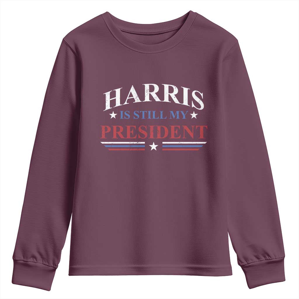 Harris Is Still My President Youth Sweatshirt Star Striped TS11 Maroon Print Your Wear