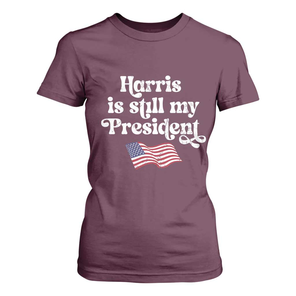 Harris Is Still My President T Shirt For Women Vintage American Flag TS11 Maroon Print Your Wear