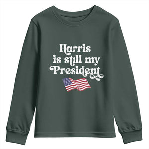 Harris Is Still My President Youth Sweatshirt Vintage American Flag TS11 Dark Forest Green Print Your Wear