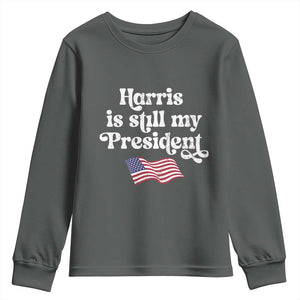 Harris Is Still My President Youth Sweatshirt Vintage American Flag TS11 Dark Heather Print Your Wear