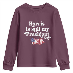 Harris Is Still My President Youth Sweatshirt Vintage American Flag TS11 Maroon Print Your Wear