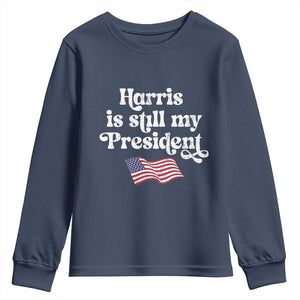 Harris Is Still My President Youth Sweatshirt Vintage American Flag TS11 Navy Print Your Wear