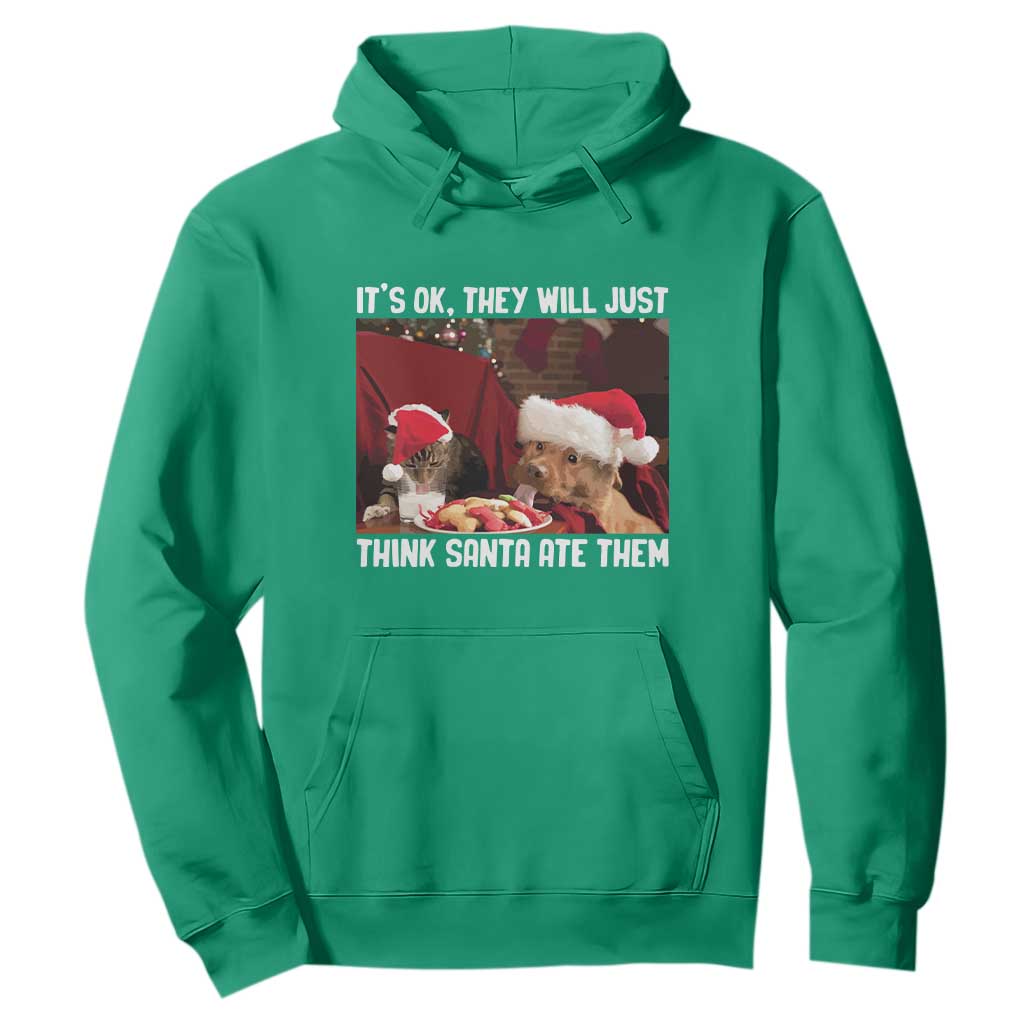 Funny Christmas Dog And Cat Hoodie It's Ok They Will Just Think Santa Ate Them TS11 Irish Green Print Your Wear