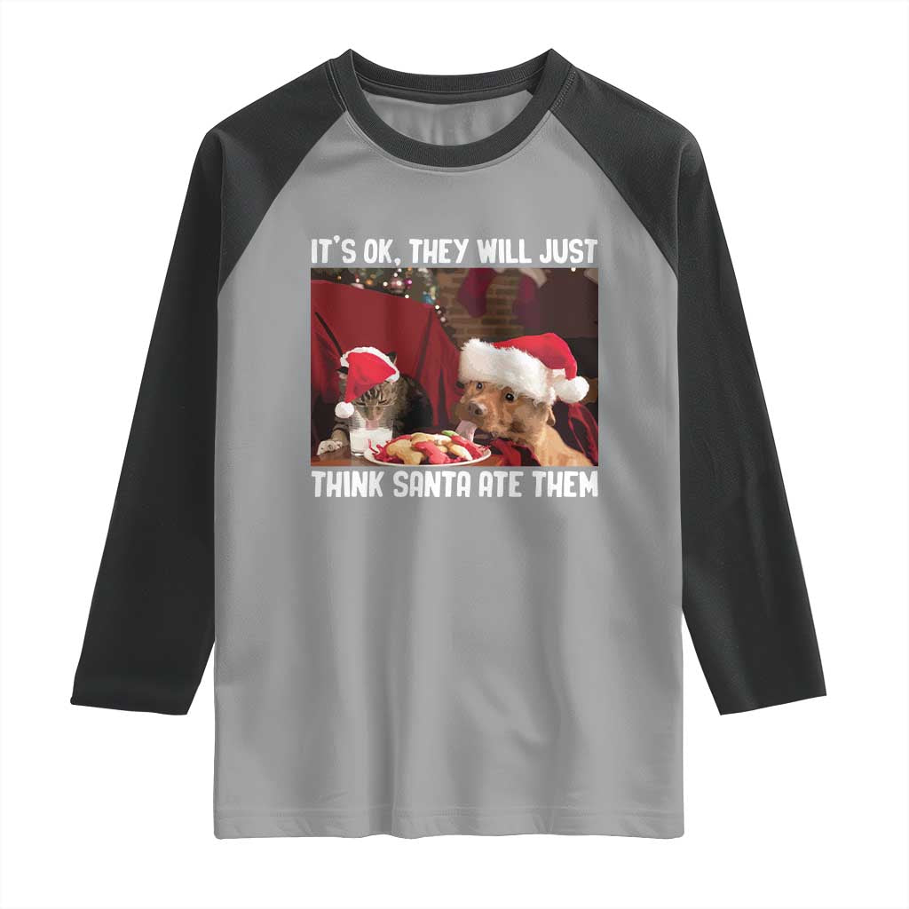 Funny Christmas Dog And Cat Raglan Shirt It's Ok They Will Just Think Santa Ate Them TS11 Sport Gray Black Print Your Wear