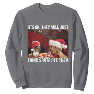 Funny Christmas Dog And Cat Sweatshirt It's Ok They Will Just Think Santa Ate Them TS11 Charcoal Print Your Wear