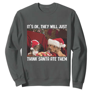 Funny Christmas Dog And Cat Sweatshirt It's Ok They Will Just Think Santa Ate Them TS11 Dark Heather Print Your Wear