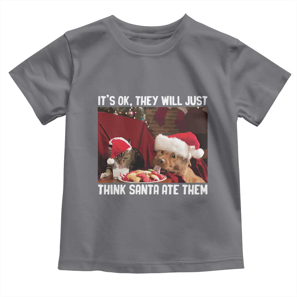 Funny Christmas Dog And Cat Toddler T Shirt It's Ok They Will Just Think Santa Ate Them TS11 Charcoal Print Your Wear
