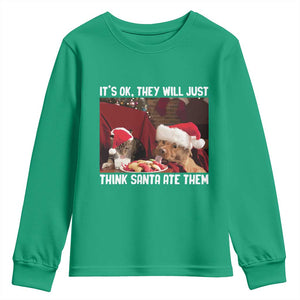 Funny Christmas Dog And Cat Youth Sweatshirt It's Ok They Will Just Think Santa Ate Them TS11 Irish Green Print Your Wear
