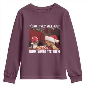 Funny Christmas Dog And Cat Youth Sweatshirt It's Ok They Will Just Think Santa Ate Them TS11 Maroon Print Your Wear