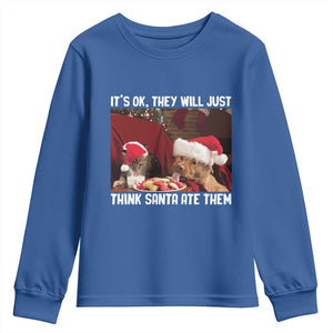 Funny Christmas Dog And Cat Youth Sweatshirt It's Ok They Will Just Think Santa Ate Them TS11 Royal Blue Print Your Wear