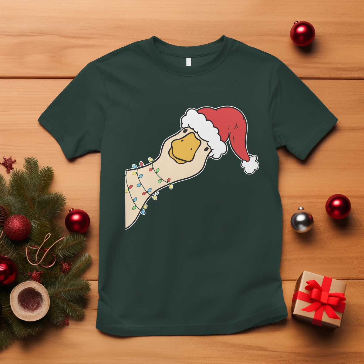 Funny Christmas Silly Goose Festive Holiday T Shirt TS11 Dark Forest Green Print Your Wear
