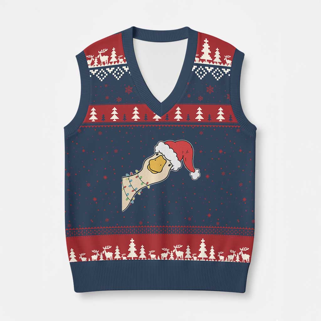 Funny Xmas Silly Goose Festive Holiday V-Neck Knit Sweater Vest TS11 Navy Red Print Your Wear