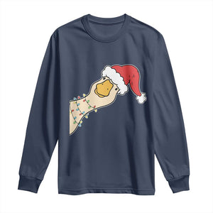 Funny Christmas Silly Goose Festive Holiday Long Sleeve Shirt TS11 Navy Print Your Wear