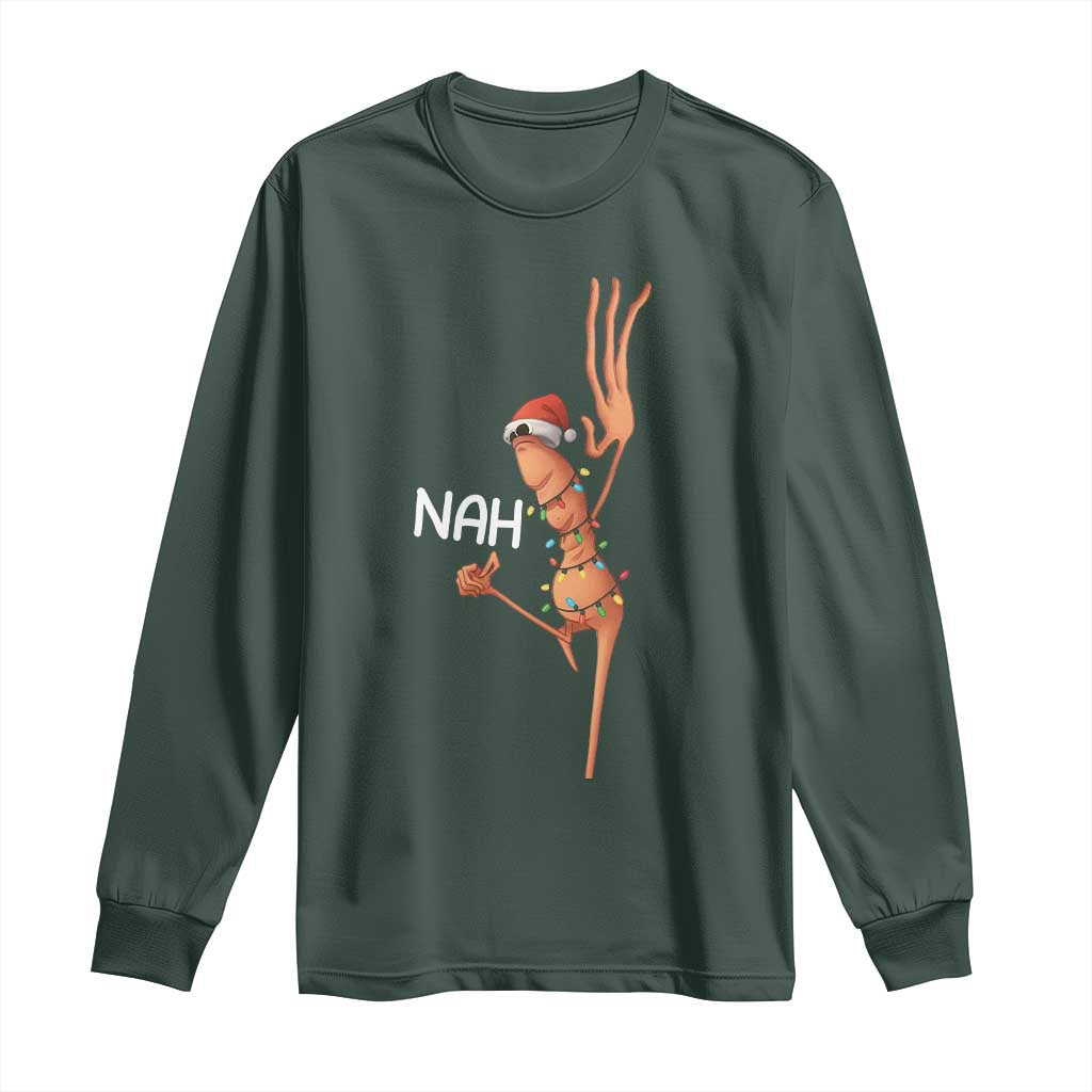 Funny Marcus The Worm Christmas Nah Long Sleeve Shirt TS11 Dark Forest Green Print Your Wear