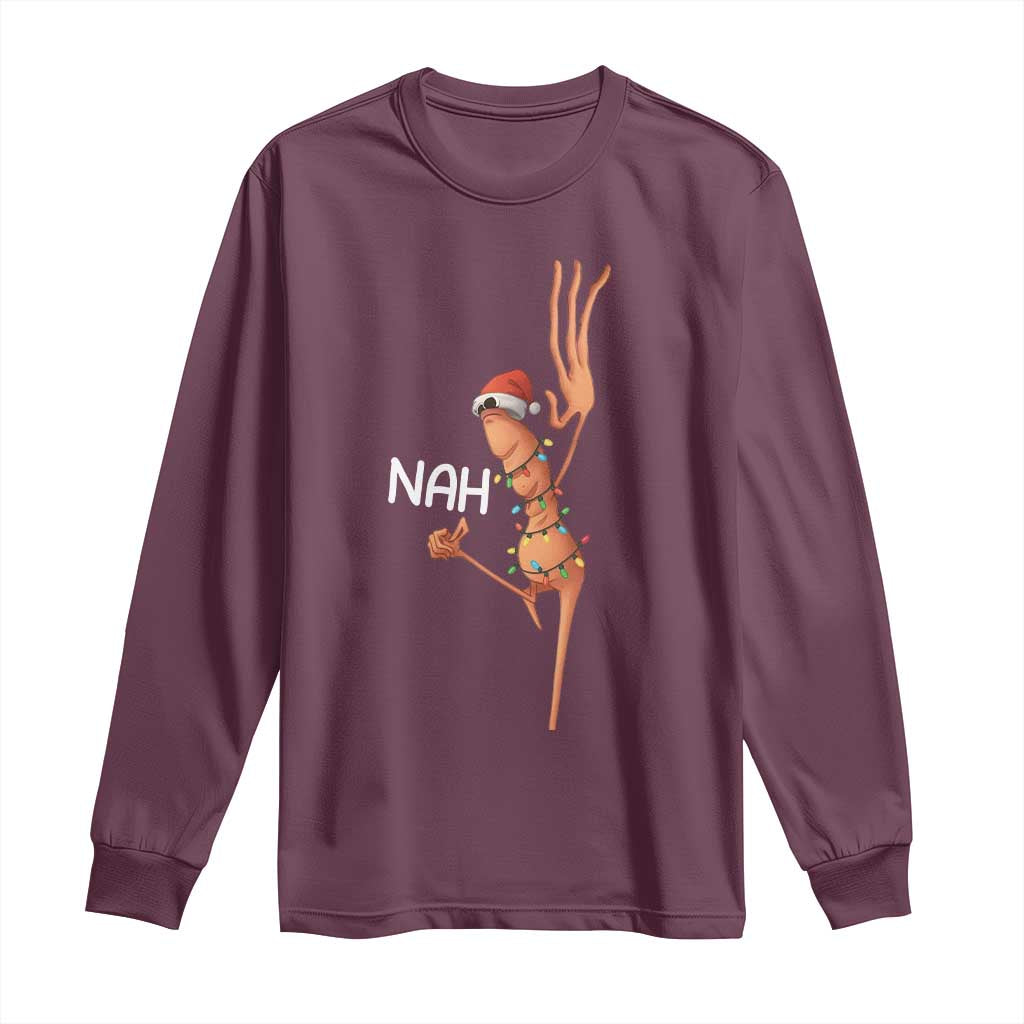 Funny Marcus The Worm Christmas Nah Long Sleeve Shirt TS11 Maroon Print Your Wear