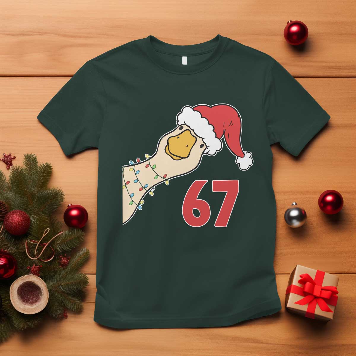 Funny Christmas Silly Goose 67 Meme Festive Holiday T Shirt TS11 Dark Forest Green Print Your Wear