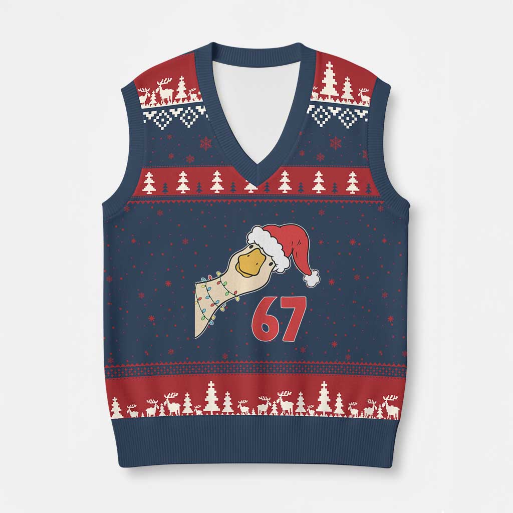 Funny Xmas Silly Goose 67 Meme Festive Holiday V-Neck Knit Sweater Vest TS11 Navy Red Print Your Wear