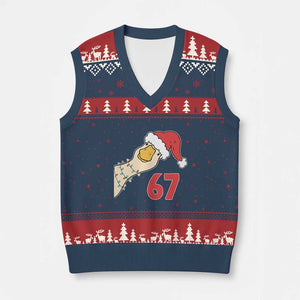 Funny Xmas Silly Goose 67 Meme Festive Holiday V-Neck Knit Sweater Vest TS11 Navy Red Print Your Wear