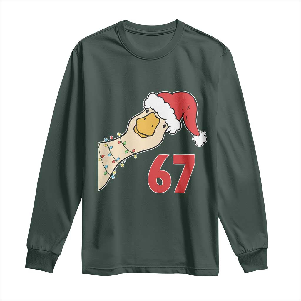 Funny Christmas Silly Goose 67 Meme Festive Holiday Long Sleeve Shirt TS11 Dark Forest Green Print Your Wear