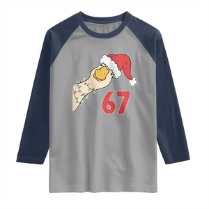 Funny Christmas Silly Goose 67 Meme Festive Holiday Raglan Shirt TS11 Sport Gray Navy Print Your Wear