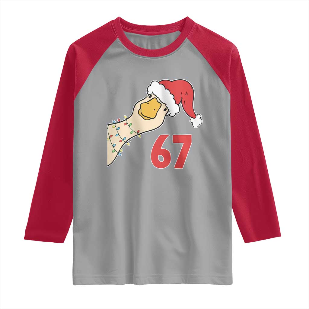 Funny Christmas Silly Goose 67 Meme Festive Holiday Raglan Shirt TS11 Sport Gray Red Print Your Wear