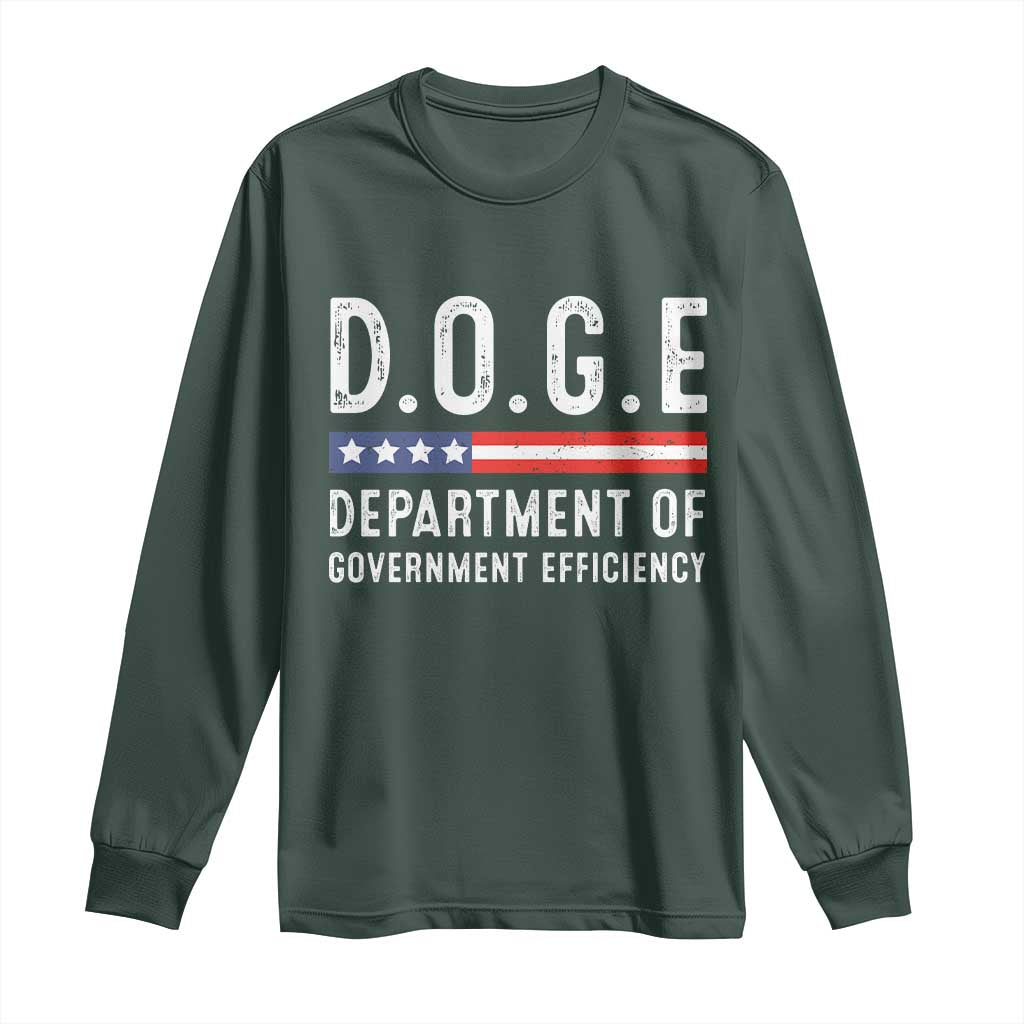 Trump Musk DOGE Long Sleeve Shirt Department Of Government Efficiency Vintage American Flag TS11 Dark Forest Green Print Your Wear