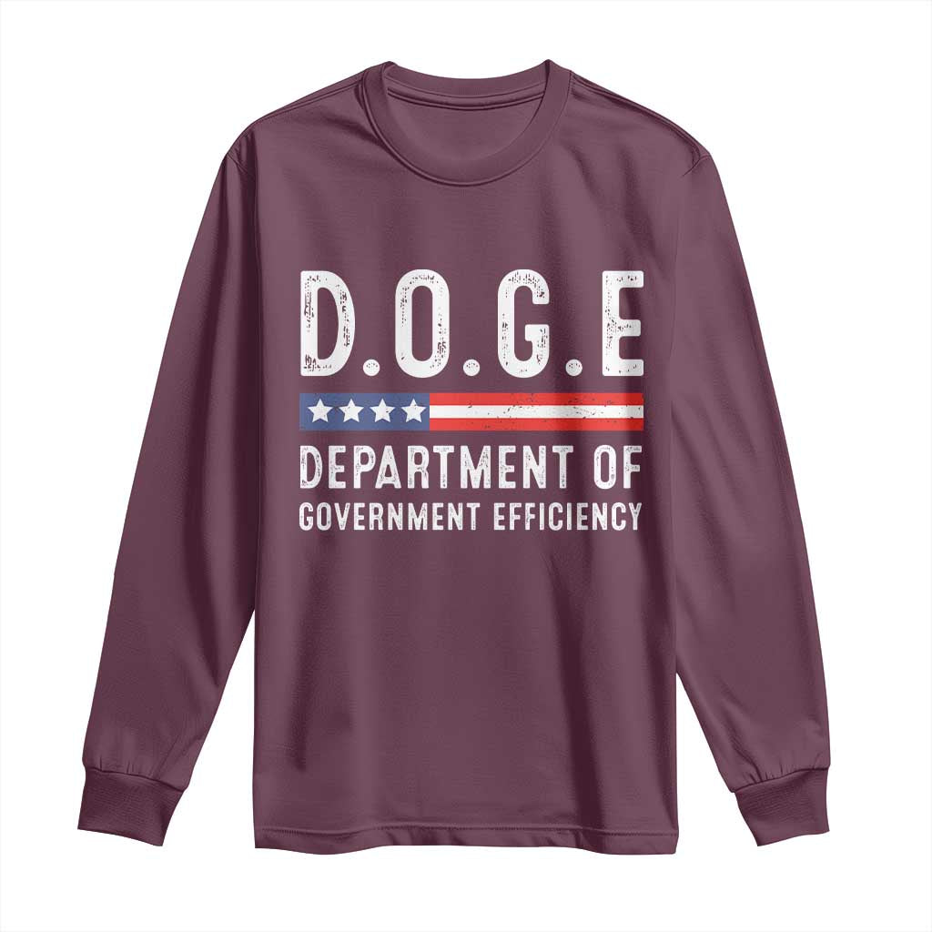 Trump Musk DOGE Long Sleeve Shirt Department Of Government Efficiency Vintage American Flag TS11 Maroon Print Your Wear