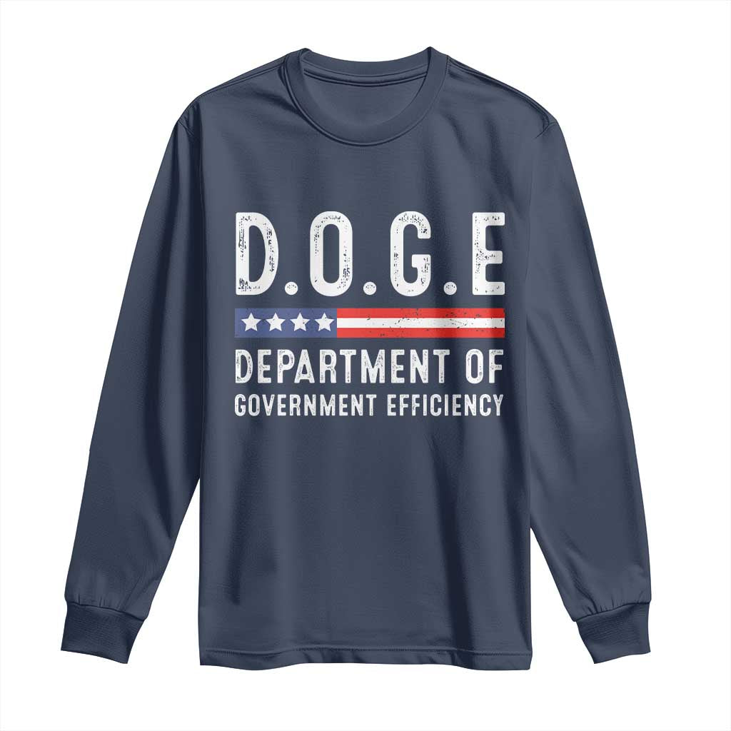 Trump Musk DOGE Long Sleeve Shirt Department Of Government Efficiency Vintage American Flag TS11 Navy Print Your Wear