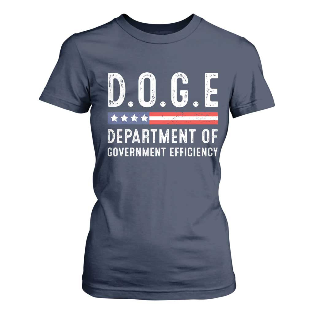 Trump Musk DOGE T Shirt For Women Department Of Government Efficiency Vintage American Flag TS11 Navy Print Your Wear