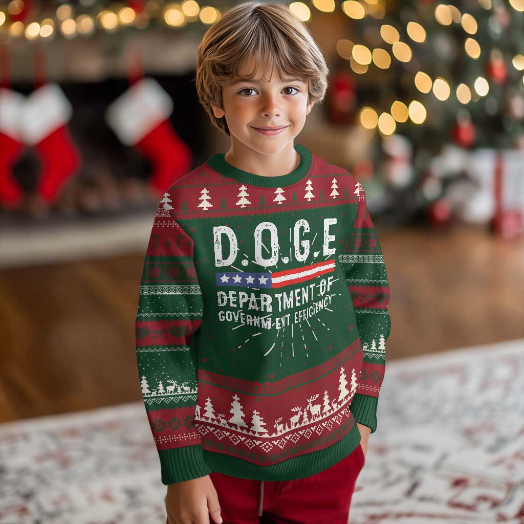 Trump Musk DOGE Ugly Christmas Sweater Department Of Government Efficiency Vintage American Flag TS11 Christmas Print Your Wear