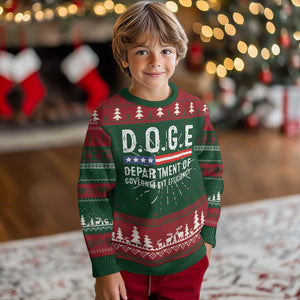Trump Musk DOGE Ugly Christmas Sweater Department Of Government Efficiency Vintage American Flag TS11 Christmas Print Your Wear