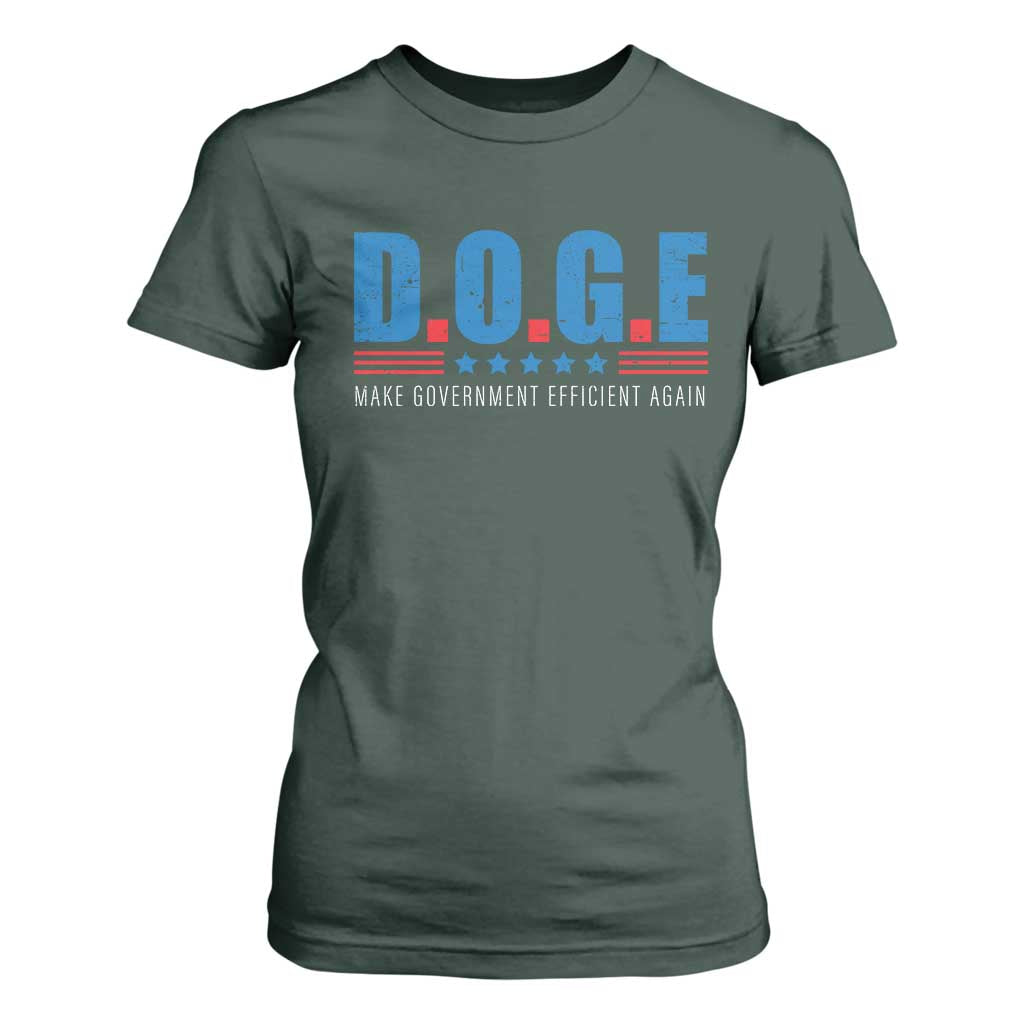 Trump Musk DOGE T Shirt For Women Make Government Efficient Again Vintage Stars Stripe TS11 Dark Forest Green Print Your Wear