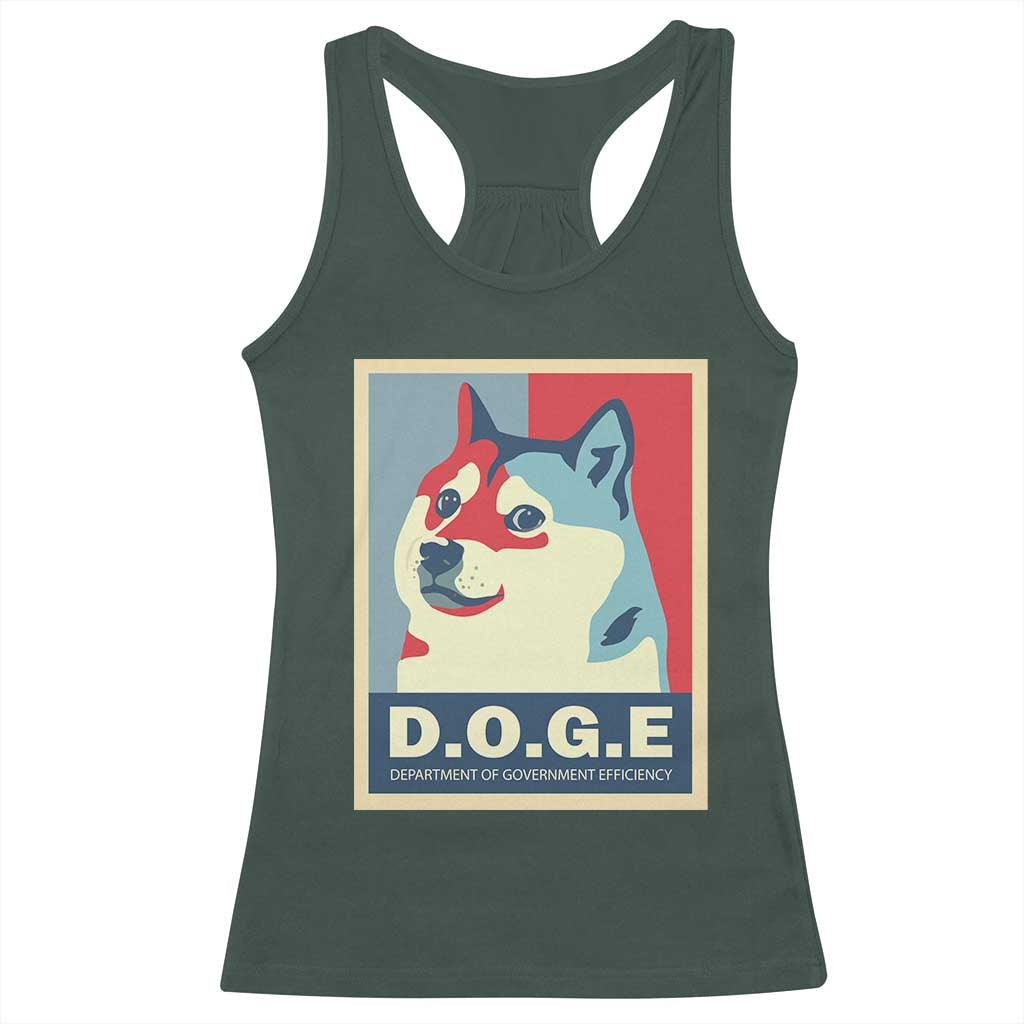 Trump Musk DOGE Racerback Tank Top Department Of Government Efficiency Vintage Meme Inu Dog TS11 Dark Forest Green Print Your Wear