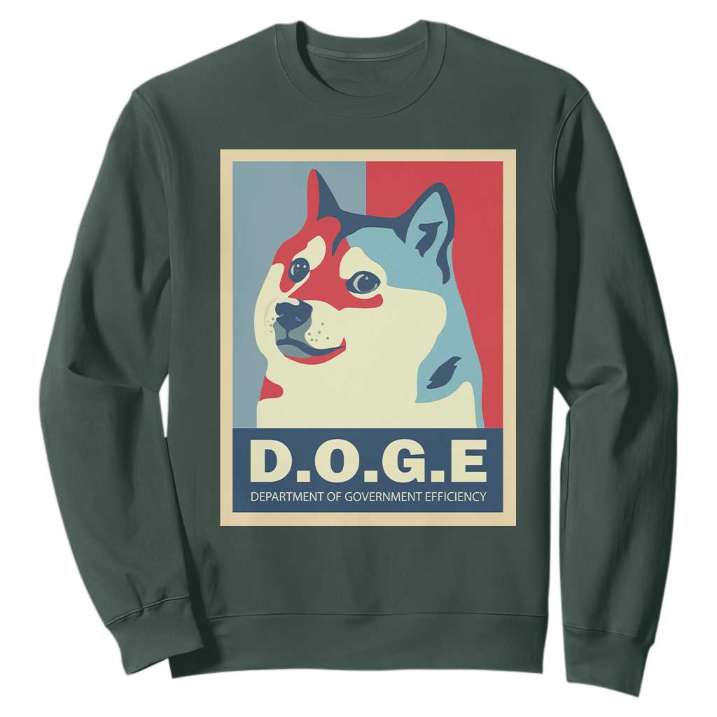 Trump Musk DOGE Sweatshirt Department Of Government Efficiency Vintage Meme Inu Dog TS11 Dark Forest Green Print Your Wear