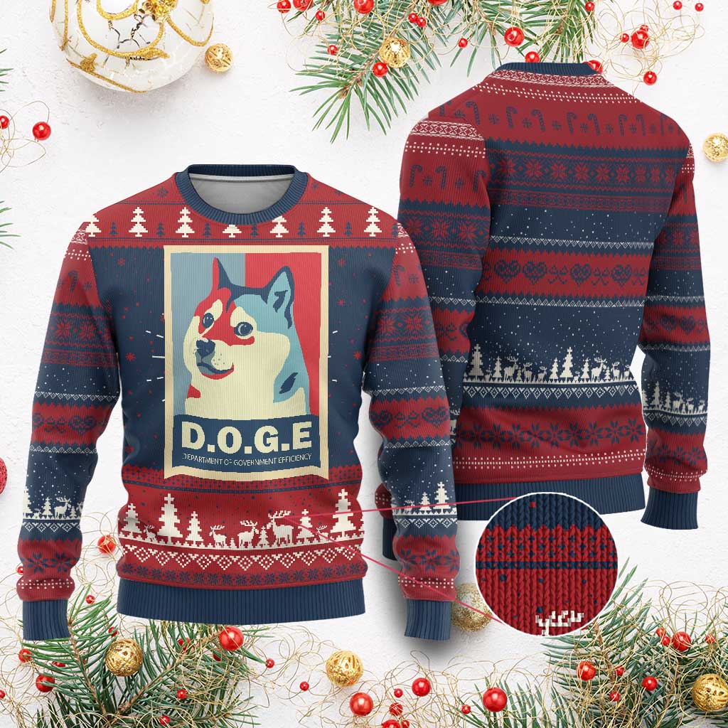 Trump Musk DOGE Knit Sweatshirt Department Of Government Efficiency Vintage Meme Inu Dog TS11 Burgundy Print Your Wear
