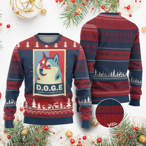 Trump Musk DOGE Knit Sweatshirt Department Of Government Efficiency Vintage Meme Inu Dog TS11 Burgundy Print Your Wear