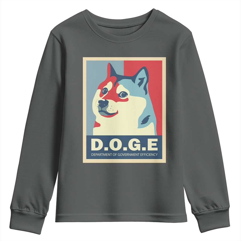 Trump Musk DOGE Youth Sweatshirt Department Of Government Efficiency Vintage Meme Inu Dog TS11 Dark Heather Print Your Wear