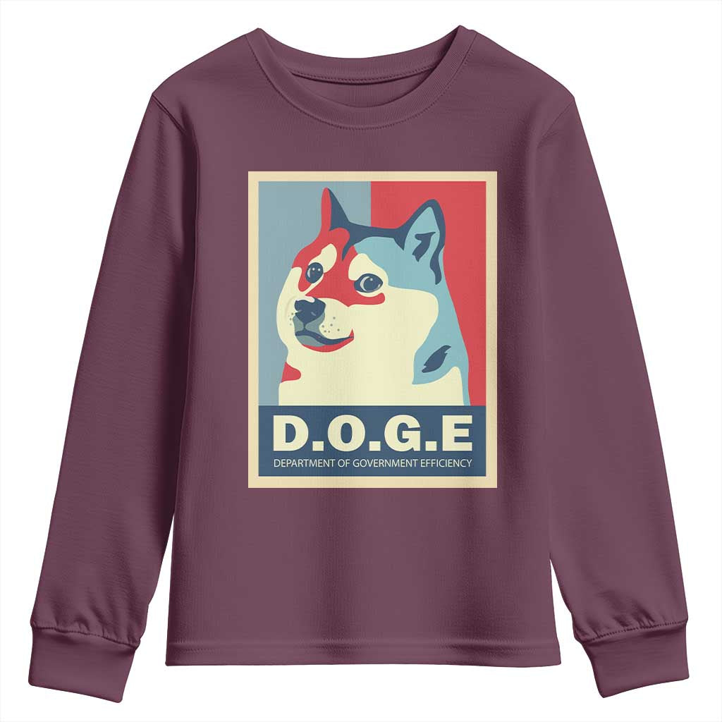 Trump Musk DOGE Youth Sweatshirt Department Of Government Efficiency Vintage Meme Inu Dog TS11 Maroon Print Your Wear