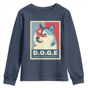 Trump Musk DOGE Youth Sweatshirt Department Of Government Efficiency Vintage Meme Inu Dog TS11 Navy Print Your Wear