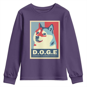 Trump Musk DOGE Youth Sweatshirt Department Of Government Efficiency Vintage Meme Inu Dog TS11 Purple Print Your Wear