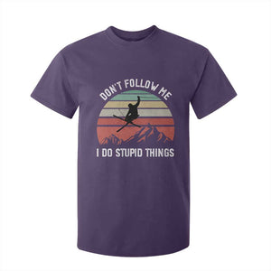 Funny Skiing T Shirt For Kid Don't Follow Me I Do Stupid Things Retro Vintage Skier TS11 Purple Print Your Wear