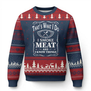 Funny Grilling BBQ Ugly Christmas Sweater That's What I Do I Smoke Meat And I Know Things Father's Day TS11 Navy Red Print Your Wear