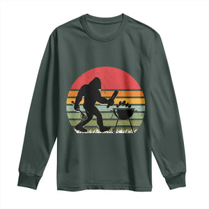 Funny Retro Bigfoot Grilling BBQ Chef Long Sleeve Shirt TS11 Dark Forest Green Print Your Wear