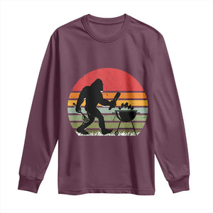 Funny Retro Bigfoot Grilling BBQ Chef Long Sleeve Shirt TS11 Maroon Print Your Wear