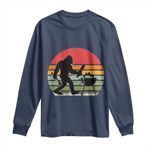 Funny Retro Bigfoot Grilling BBQ Chef Long Sleeve Shirt TS11 Navy Print Your Wear