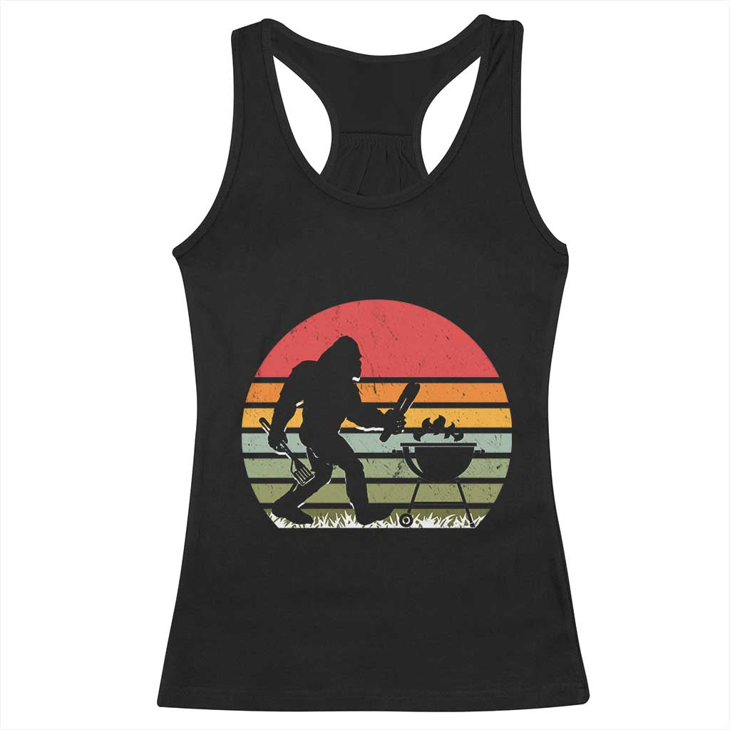 Funny Retro Bigfoot Grilling BBQ Chef Racerback Tank Top TS11 Black Print Your Wear