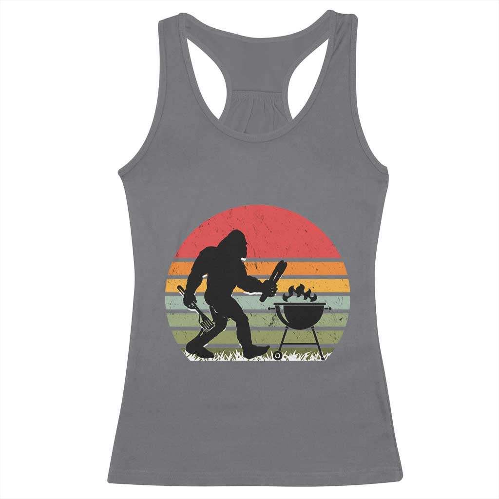 Funny Retro Bigfoot Grilling BBQ Chef Racerback Tank Top TS11 Charcoal Print Your Wear
