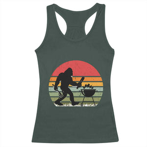 Funny Retro Bigfoot Grilling BBQ Chef Racerback Tank Top TS11 Dark Forest Green Print Your Wear