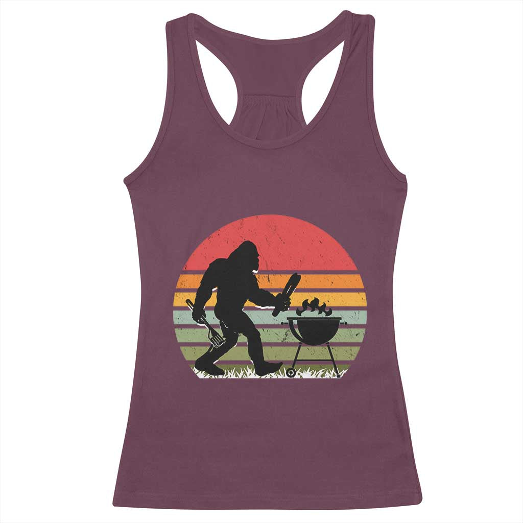 Funny Retro Bigfoot Grilling BBQ Chef Racerback Tank Top TS11 Maroon Print Your Wear